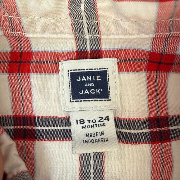 Janie and Jack plaid button-up 2 shirt bundle red yellow Kids 18–24M classic - Picture 3 of 16